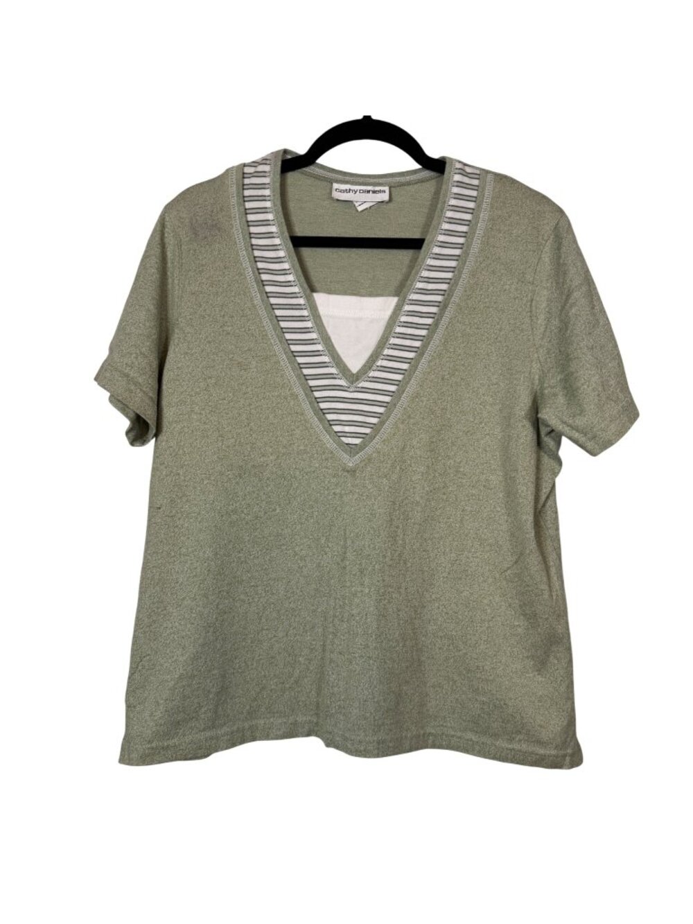 Cathy Daniels Sage Green Layered V-Neck Top Size Large Minimalist Coastal